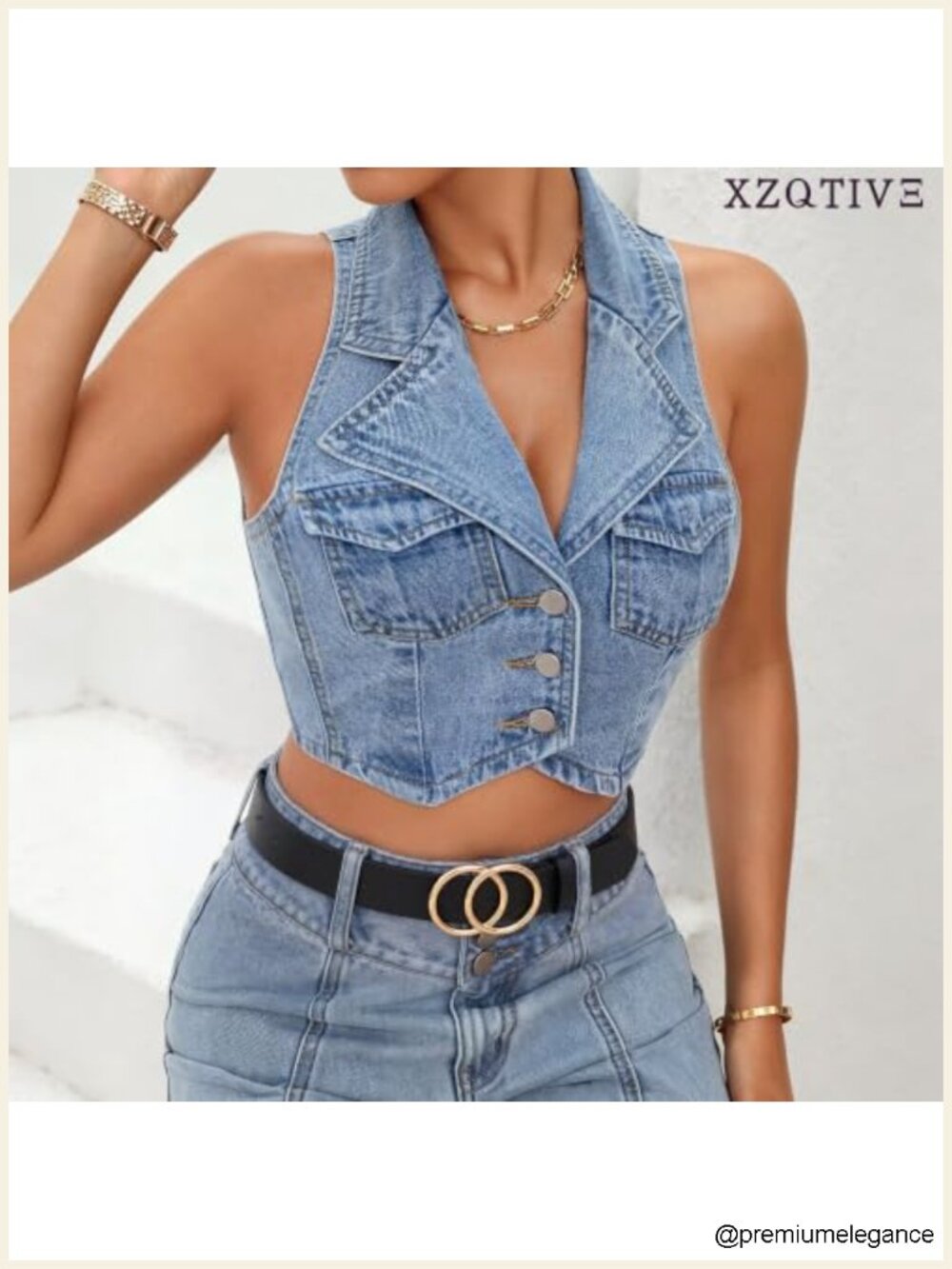 Faux Leather Belt with Double O-Ring Gold Buckle for Jeans Pants Dresses - Picture 3 of 6